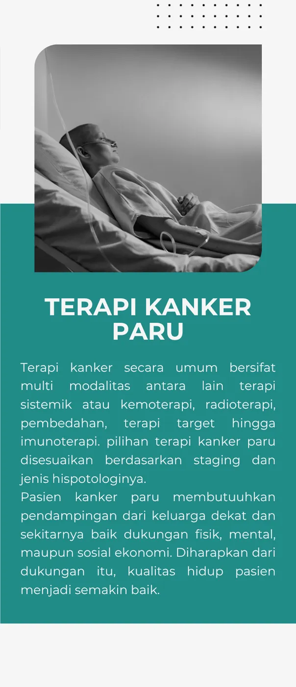 Panel berisi penjelasan terapi kanker paru yang bersifat multimodal dan pentingnya dukungan keluarga.